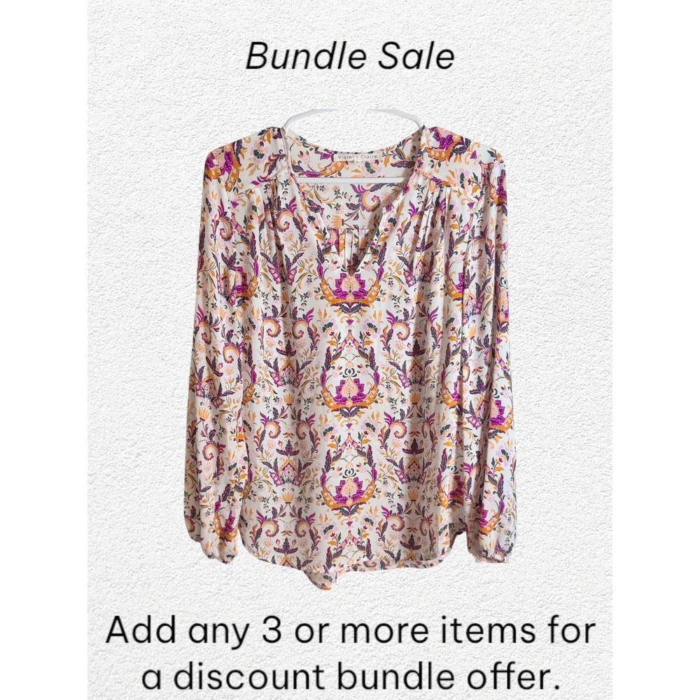 Violet‎ Claire Womens Floral Print V Neck Long Sleeve Blouse Top Size S